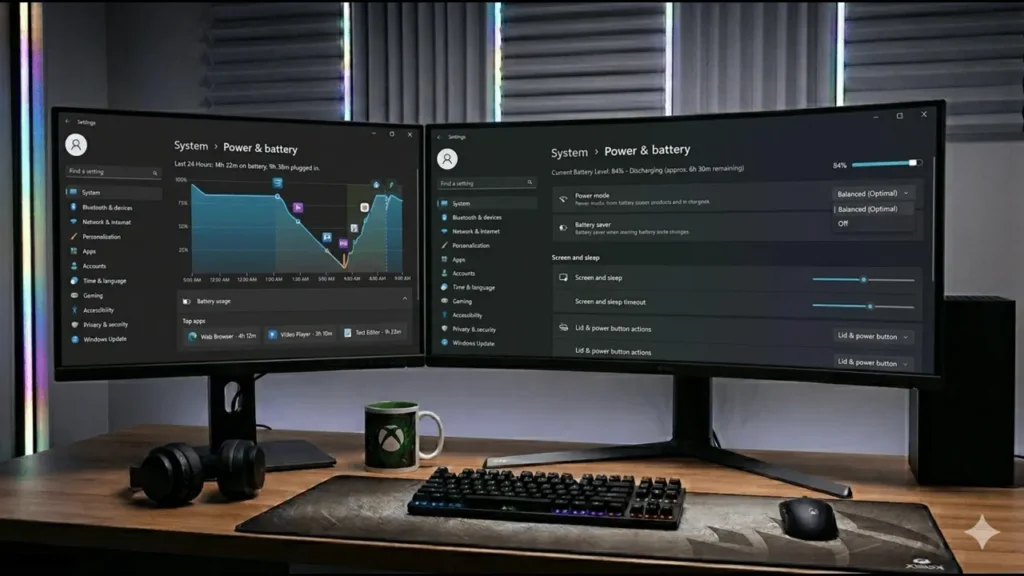 Laptop battery usage graph Windows 11 new features 2026 update screen